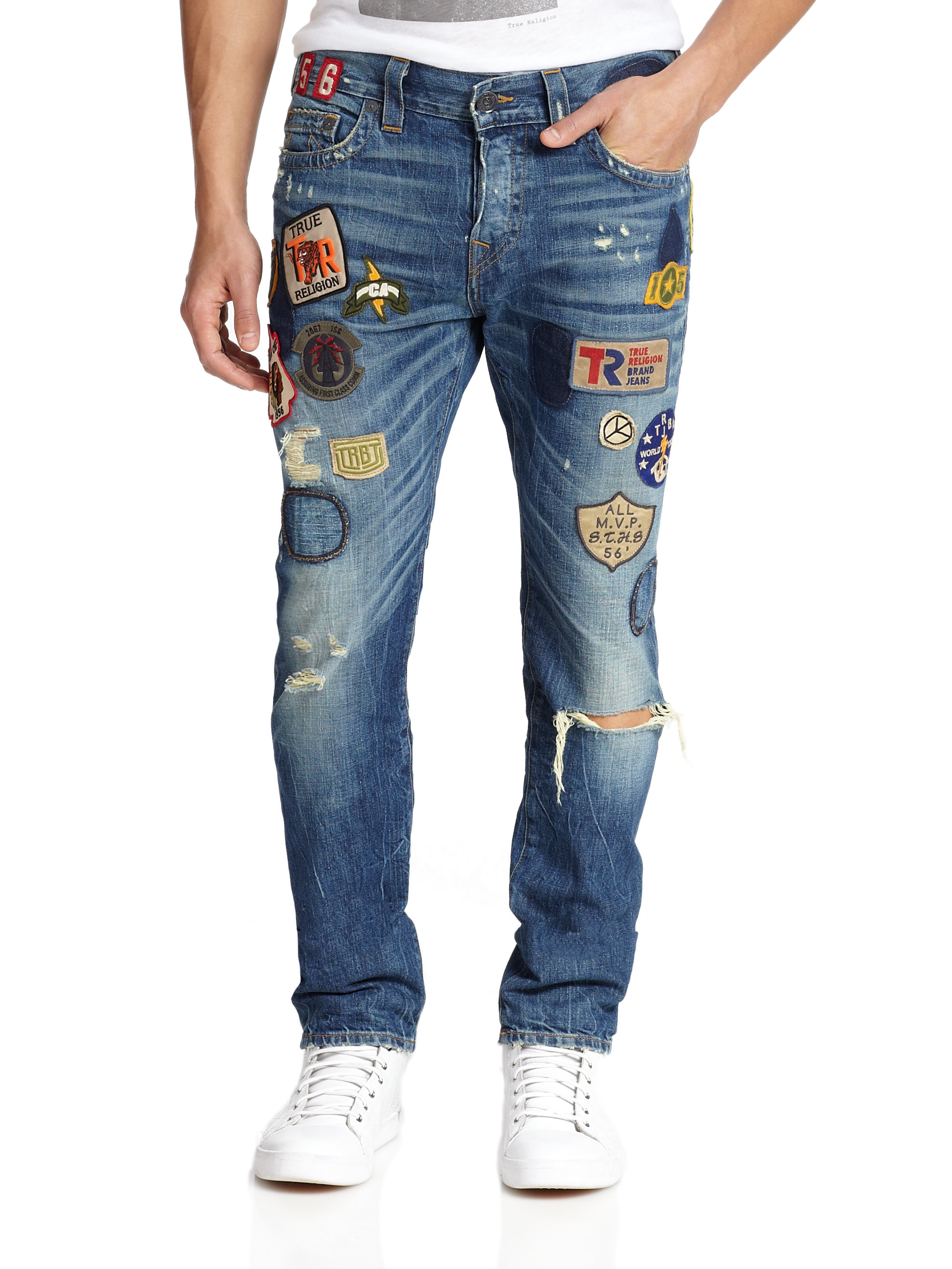 Hamptons to Hollywood - mens versace patch jeans_lyst