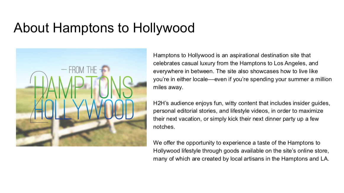 Hamptons to Hollywood Media Kit