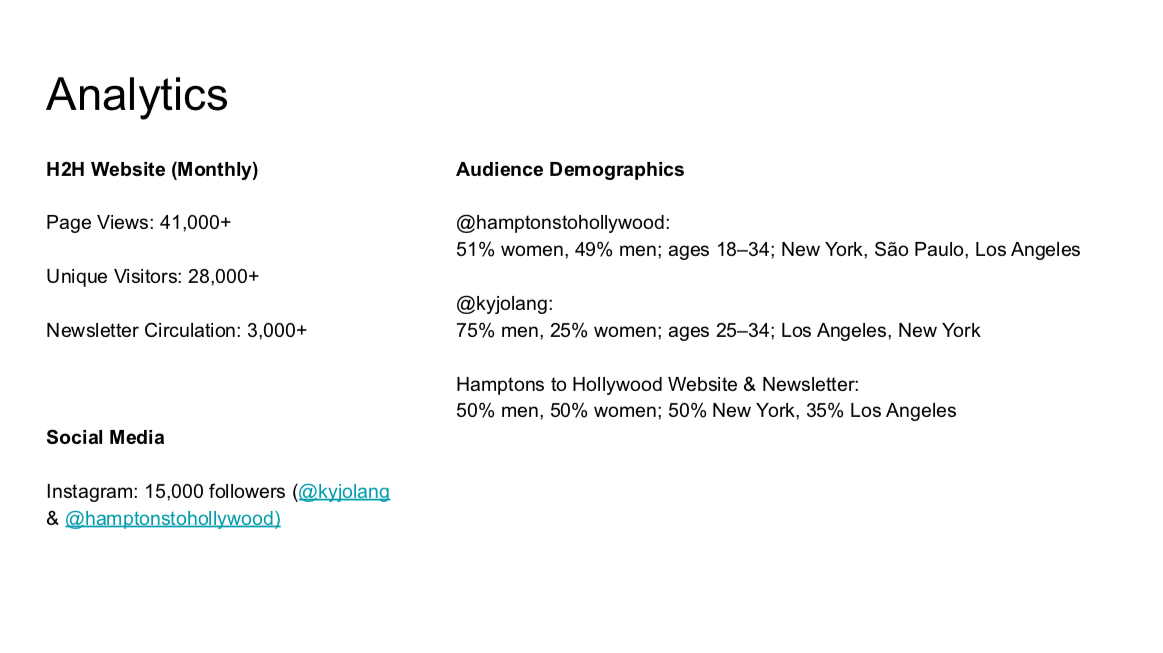Hamptons to Hollywood Media Kit
