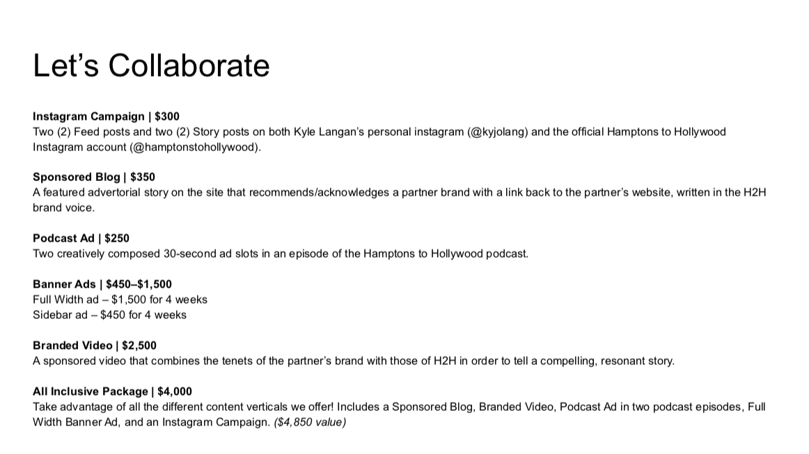 Hamptons to Hollywood Media Kit