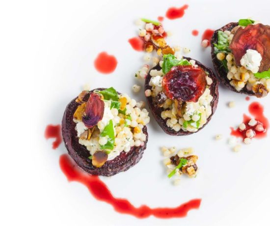 beets, goat cheese, and couscous