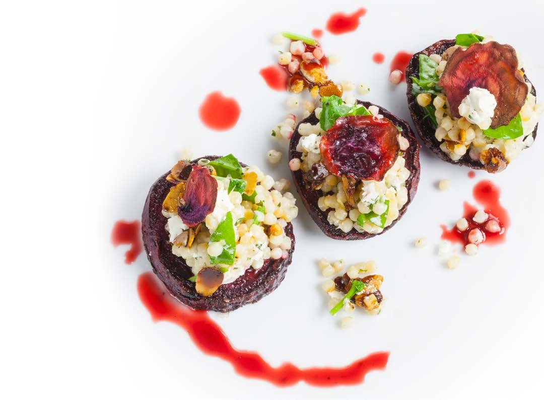 beets, goat cheese, and couscous